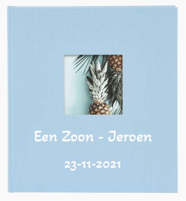 gepersonaliseerd fotoalbum hemelblauw 31729 2 tekst regels